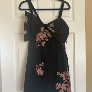 Free People Black Mini Dress with Pink Floral Print